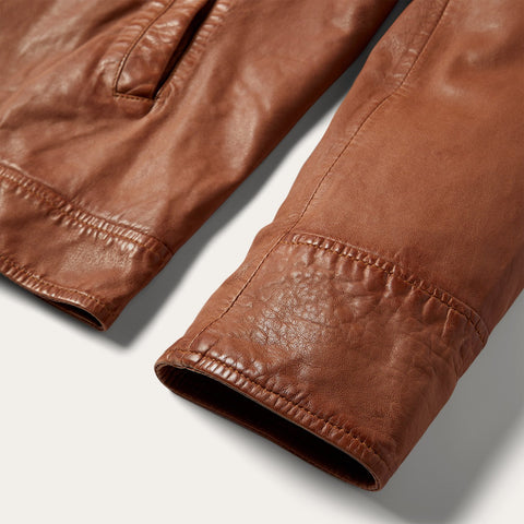 Zip-Front Lightweight Leather Jacket