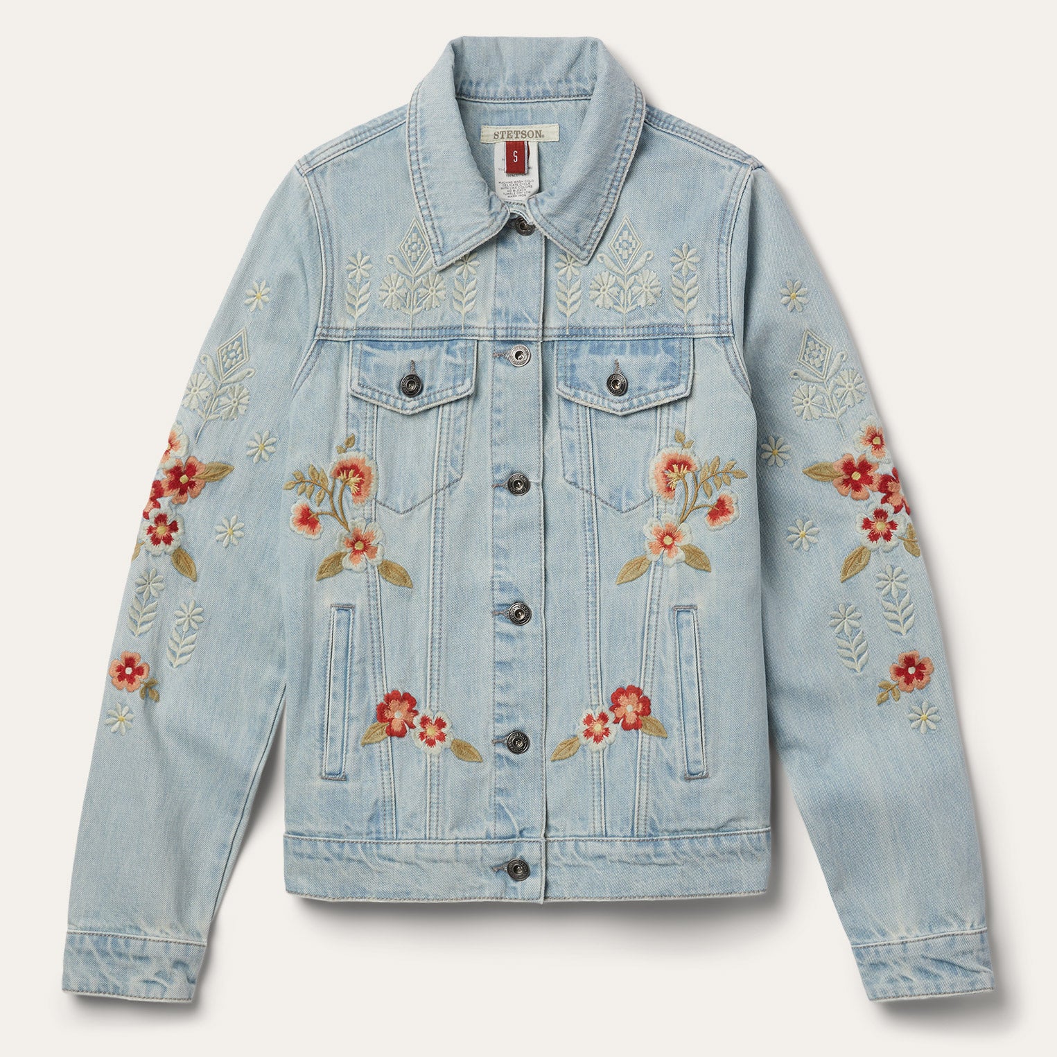 Denim Trucker Jacket with floral embroidery blue