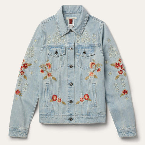 MK22508 - Embroidered Denim Jacket Light Wash Blue - Hooded | Sustainable  Fashion made by artisans