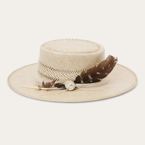 Stetson Batterson Shantung Straw Gambler Hat: Size: XL Natural/Tan