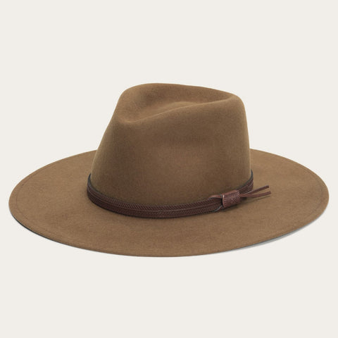 Denim Camper Hat with Tan Suede Wide Flat Brim