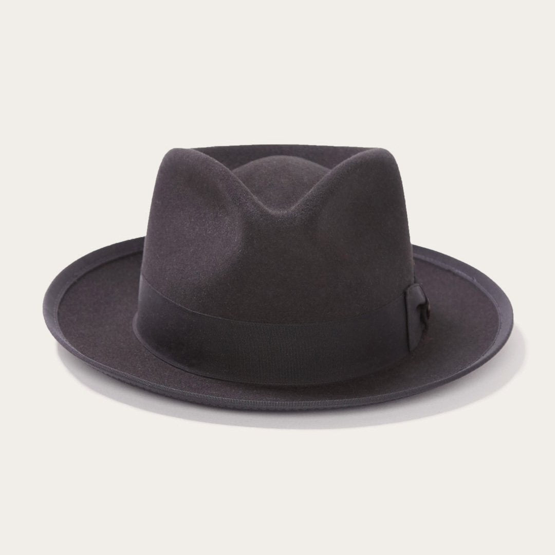 PGTen Vintage Black Wool Felt Fedora Hat with Feather for Men and Women